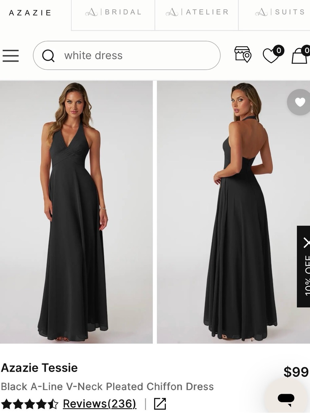 Azazie Black Tessie Halter V-Back A-Line Chiffon Dress